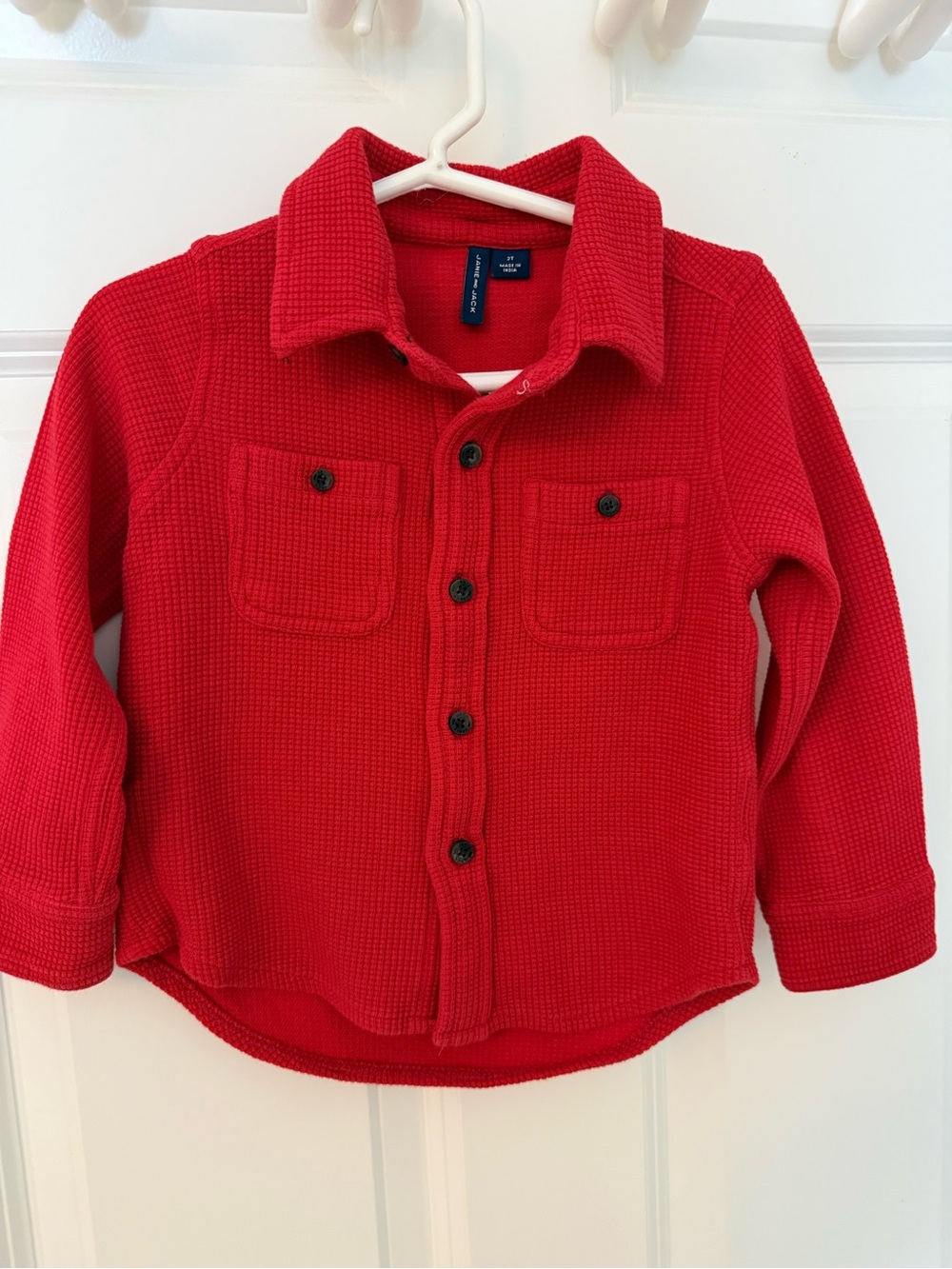 Janie and Jack Red Waffle-Knit Button-Down Shirt